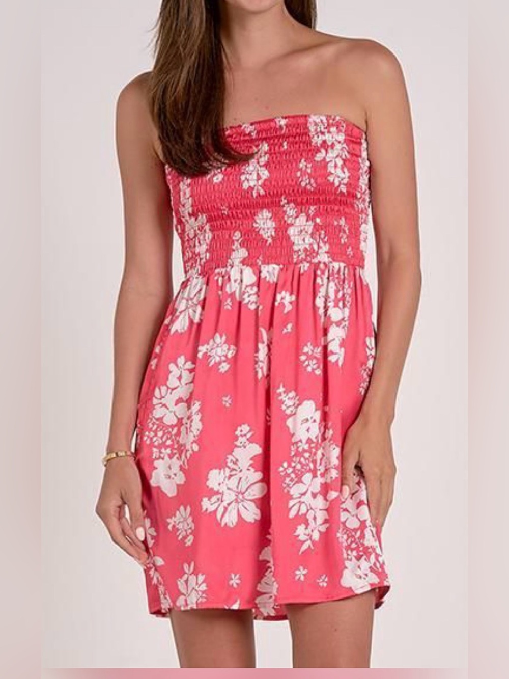 Elan Sensea hot pink Capri floral print satin strapless dress large